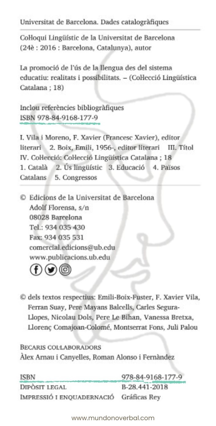 La imagen corresponde a la primera página del libro al que pertenece el capítulo que hemos visto en el ejemplo anterior.
En esta página vemos que el código identificativo del mismo es un ISBN.